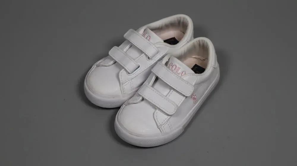 Polo Ralph Lauren Easten EZ II Kids White Pink Hook Loop Sneakers Size 7.5